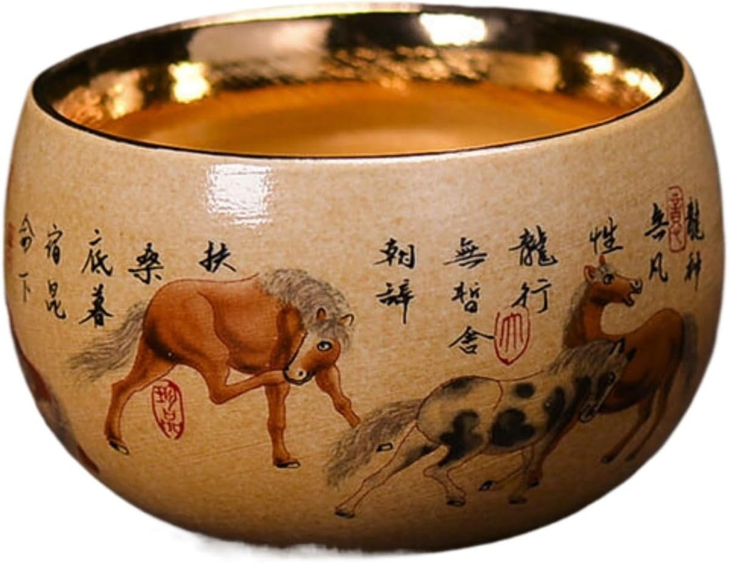 Z1547 鎏金杯 Tea Set Sake Cup 珐琅彩青花茶杯个人杯主人杯 Loose Leaf Tea cup 紫砂建盏大师