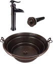 15" Round Copper Vessel BUCKET Sink with Lift & Turn Drain and 13" Pump Look Faucet