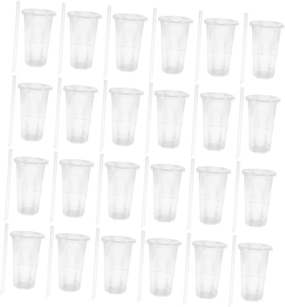 50 Sets Clear Disposable Drinking Cups with Flat Lids and Thick Straws PP Material Cold Beverage Cups for Iced Coffee Smoothies Outdoor Use