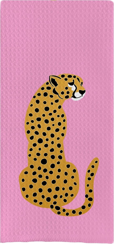DOTAIN Pink Kitchen Towels,Preppy Cheetah Leopard Waffle Weave Kitchen Dish Towel Cloth Decor,Preppy Bathroom Decor(24x16inch)