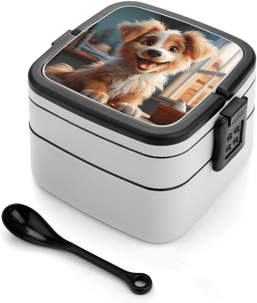 Cute Dog Bento Box, Reusable Double Layer Lunch Box with Handle & Dividers, 1000ml Leakproof Lunch Container for Office, Picnic, Travel