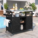 Outdoor Grill Carts with Stainless Steel Top, BBQ Carts Food Prep Table for Patio Graden, Rollling Kitchen Island with Shelves, Spice Rack, Towel Rack(Black)