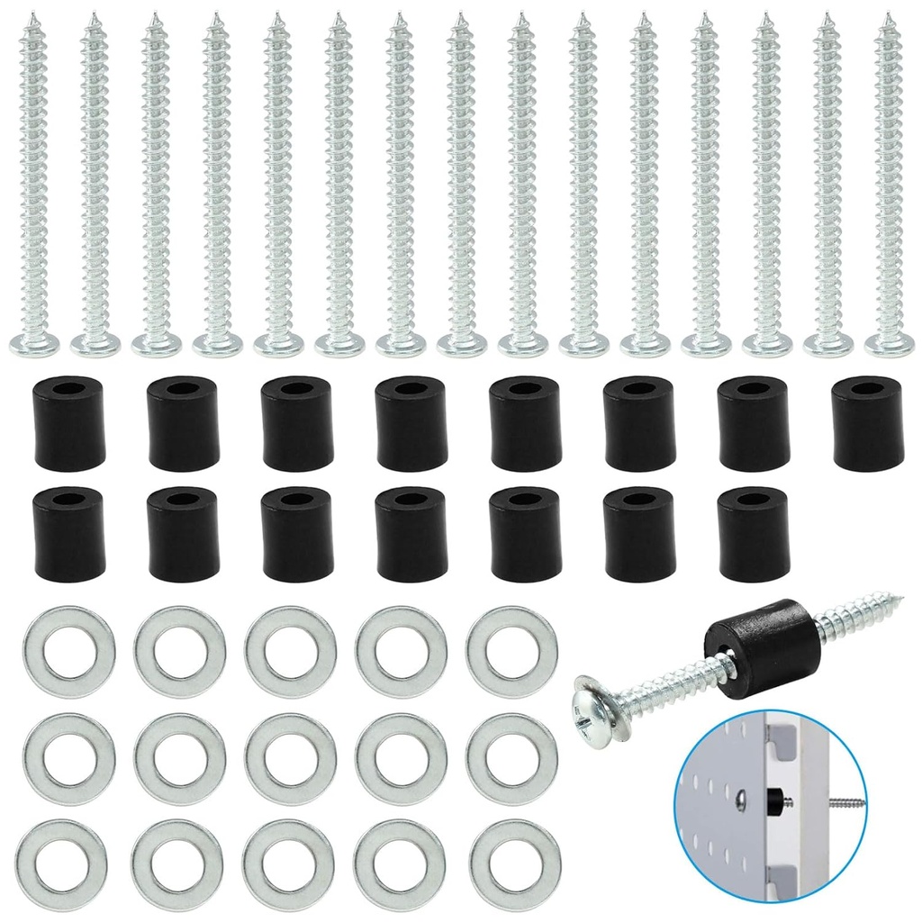 24 Set (72 Pieces) Pegboard Mounting Kit, Pegboard Spacers Pegboard Installation Kit, Pegboard Wall Mount Accessories Includes Screws, Spacers and Washers for 1/8 Inch and 1/4 Inch Pegboard
