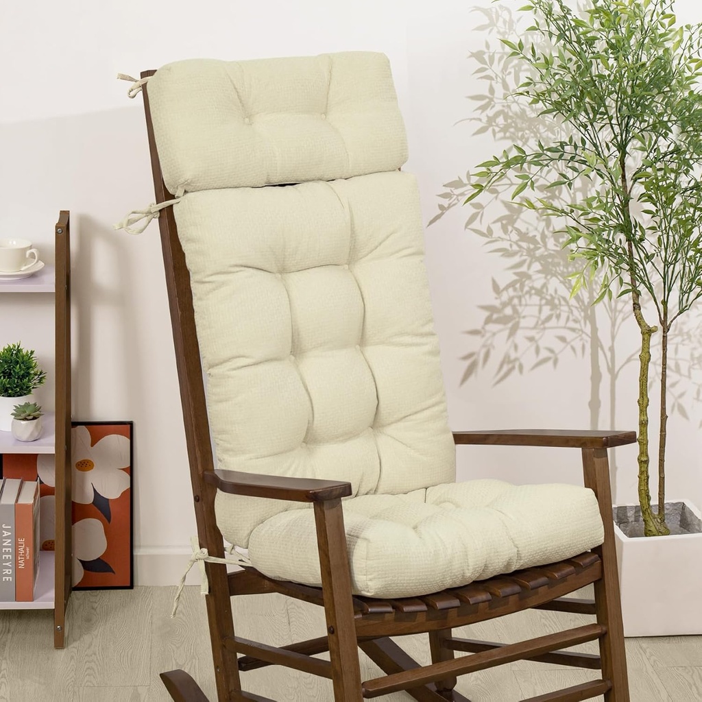 mudilun Rocking Chair Cushion Anti-Slip Tufted High Back Rocking Chair Cushion with Ties and Removable Neck Pillow Rocker Seat Cushions for Bedroom, Living Room, Baby Room, Outdoor Patio Chair