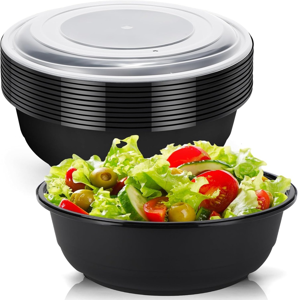 10 Pack 162 oz Large Plastic Serving Bowls with Lids Round Extra Large Disposable Salad Bowls Containers Chip Candy Dish for Salads and Snacks Party Picnic Buffet Eating (Black)