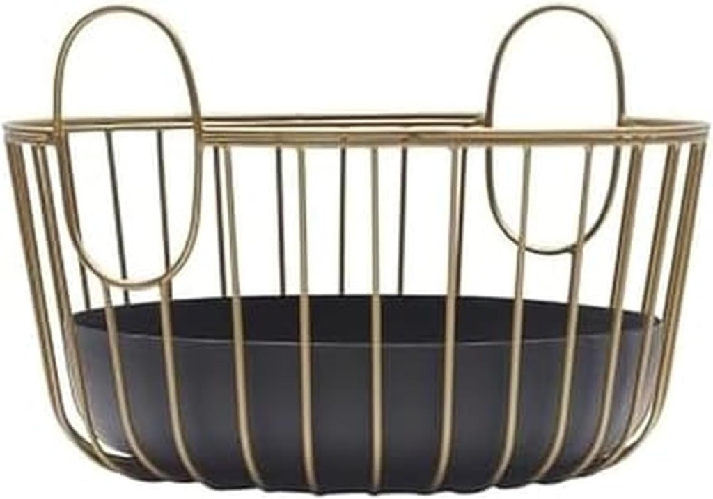 Gourmet Basics by Mikasa Aztec Gold-Finish Metal Fruit and Vegetable Storage Basket, Kitchen Countertop Centerpiece with Black Inner Wire Basket