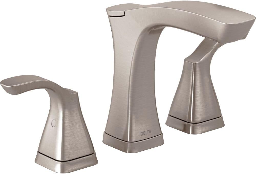 Delta Faucet Tesla Widespread Bathroom Faucet Brushed Nickel, Bathroom Faucet 3 Hole, Diamond Seal Technology, Metal Drain Assembly, Stainless 3552-SSMPU-DST