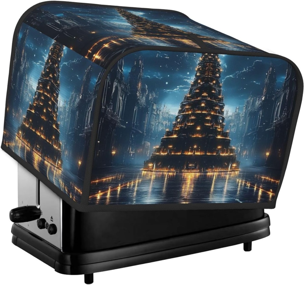 Lights On Christmas Tree Toaster Cover Bread Machine Cover Fits For 4 Slice Toasters Anti-Sputtering Bread Cover Washable Bread Maker Cover Dust Cover