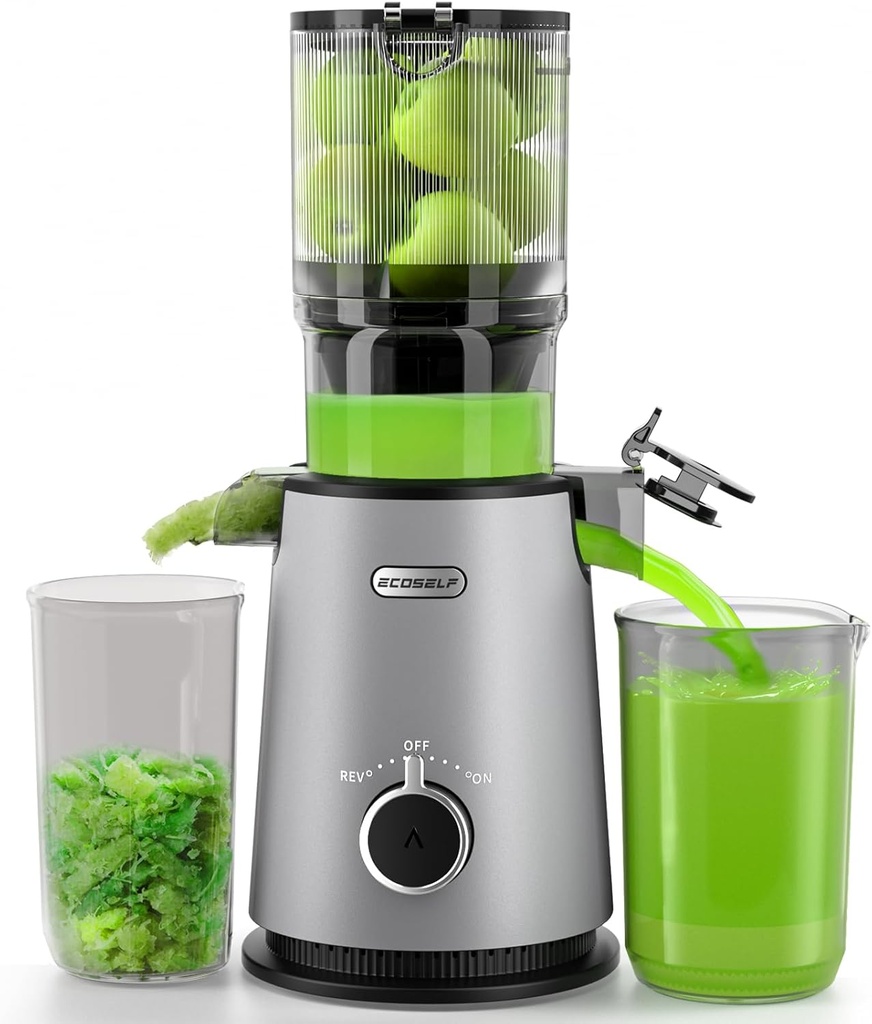 Juicer Machines, ECOSELF Cold Press Juicer with 4.35" Large Feed Chute Fit Whole Fruits & Vegetables, Easy to Clean