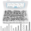 246PCS Hex Head Bolts and Nuts Assortment Kit, Stainless Steel 1/4-20, 5/16-18, 3/8-16, Assorted Nuts and Bolts, Flat & Spring Lock Washers with Case