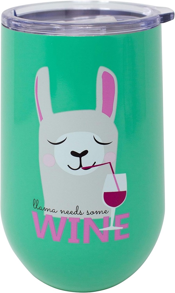 Boston Warehouse Llama Needs Insulated Stemless Wine Goblet, 16 ounce, Turquoise
