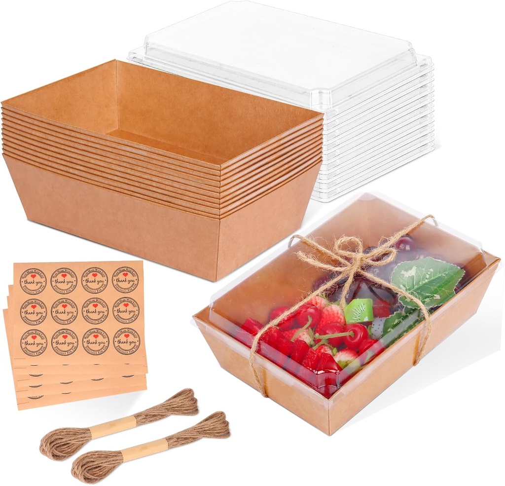 30 Pack Charcuterie Boxes with Clear Lids, 8x6 Inch To Go Paper Charcuterie Box, Food Disposable Containers, Charcuterie Board with Lid for Sandwiches, Strawberries, Cookie, Cake Slice, Cupcakes
