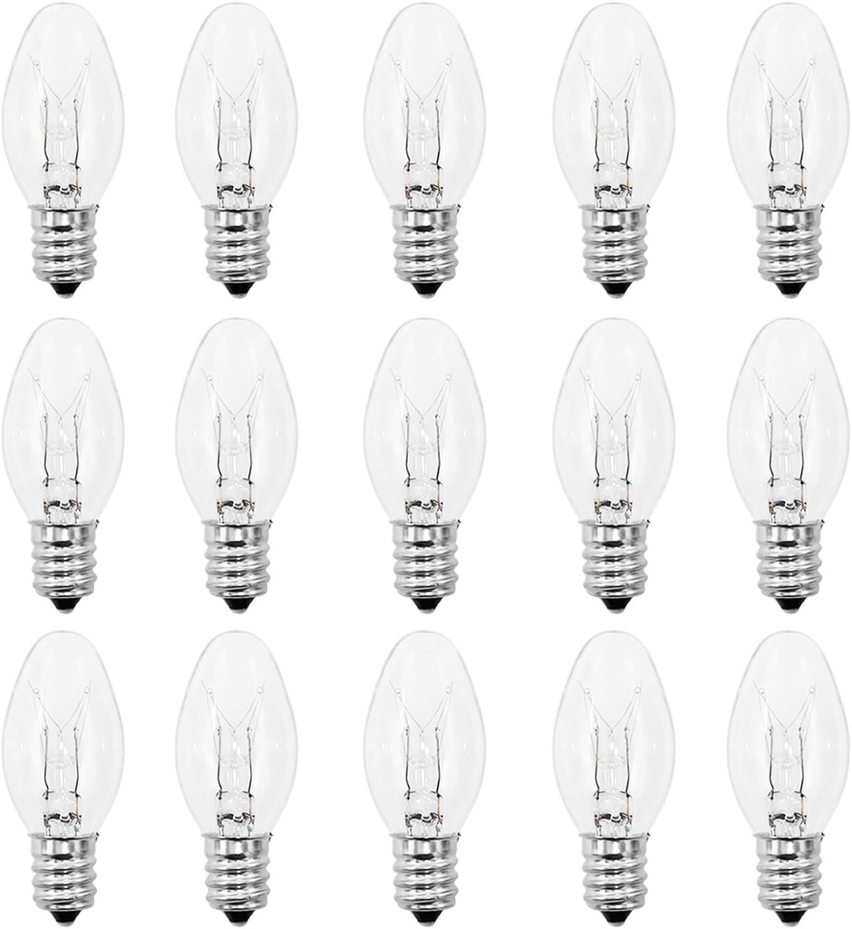 Scentsy Light Bulbs - 15 Packs 15 Watt Night Light Bulbs for Scentsy Wax Warmer,Candle Warmer Lamp,Plug in Wax Diffuser - C7 E12 Base Warm White Salt Lamp Bulb -Dimmable ﻿