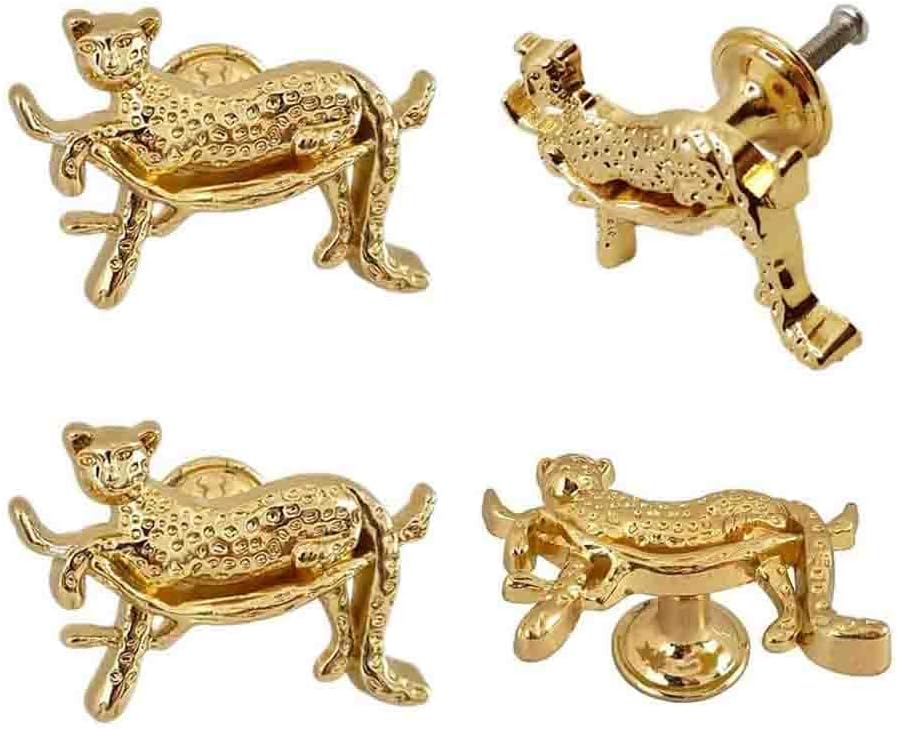 haowei Cheetah Knobs Gold Animal Drawer Knobs 4Pcs Animal Handle Cabinet Pullsfor Dresser Cupboard Wardrobe e (Leopard)