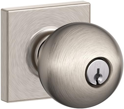 SCHLAGE F51A ORB 619 COL Orbit Knob with Collins Trim Keyed Entry Lock, Satin Nickel