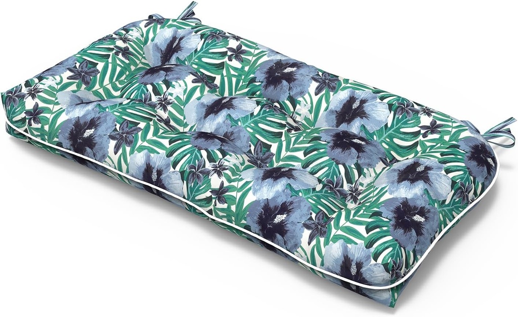 Tufted Bench Cushion for Outdoor Furniture, Patio Swing Cushion 44 x 19 x 5 Inch, Overstuffed Outdoor Chair Cushion for Garden Loveseat Lounge Storage, 1 Pack,Blue Salmone Tropical