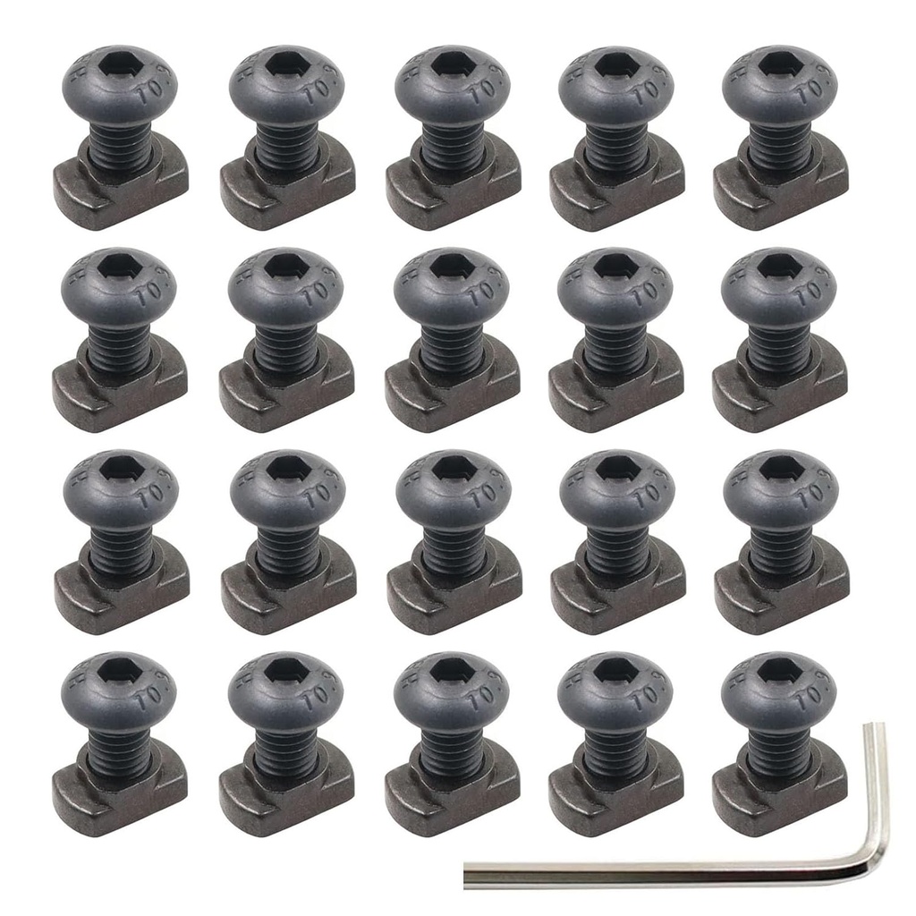 24 Sets M5 Mlok T-Nuts & Screws Replacement Sets Steel, for Mlok System Accessory Installation, with Allen Key (M5-Button-Head Cap)