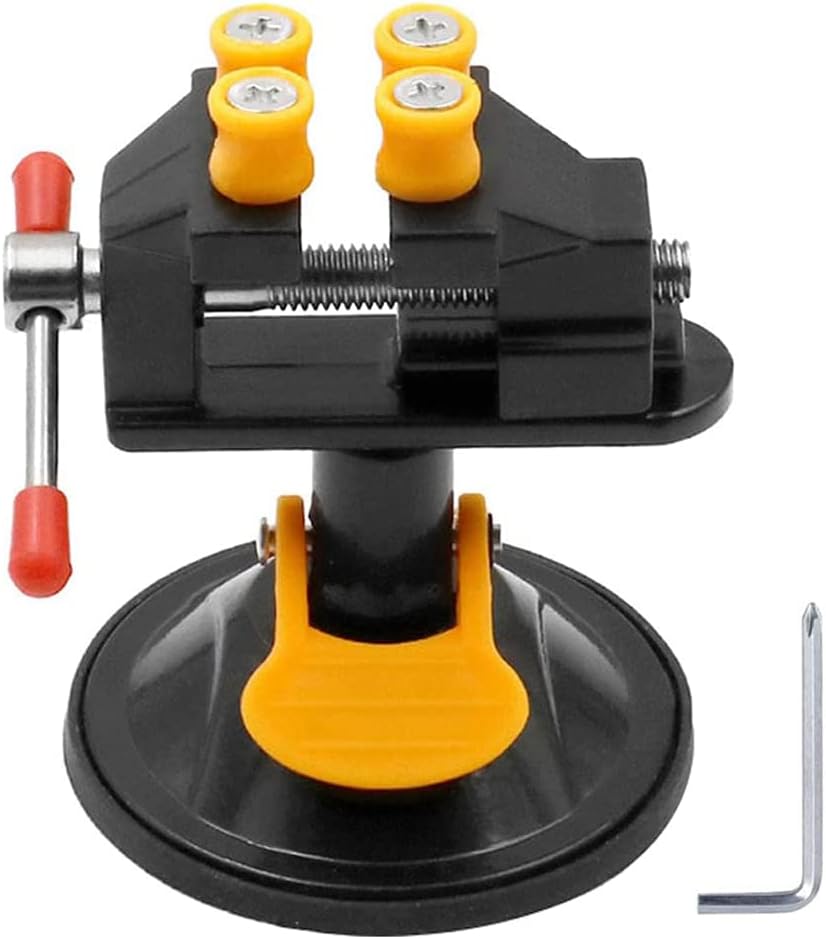 Universal Mini Table Bench Screw Clamp Engraving Table Vice 360 Rotatable Adjustable Table Vise Suction Cup Base for Jewelry Watch Walnut