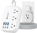 6 USB(3 USB C) Power Strip- Travel Power Strip with 6 USB Desktop Charging Station 24W/4.8A and 3 Outlets, 5Ft Flat Plug Braided Extension Cord, Non Surge Protector for Cruise Ship Travel Office Dorm
