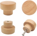 16PCS Wood Knobs Flat Top Round Cabinet Knobs Natural Wooden Dresser Drawer Pulls (Diameter: 35mm/1.38 inch, Height: 25mm/0.99 inch)