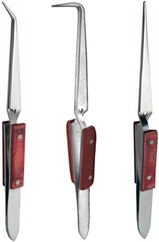 Soldering Tweezers Set – Cross Lock Fiber Grip Tools for Electronics, Jewelry & RV Water Pump Repair – 6.5" 45° & Straight + 6" 90° Angled Solder Tweezers – 3 Pc Bundle