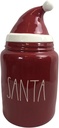 Extra Large SANTA Glossy Red Ceramic Canister Cookie Jar with White Letters Topped with a Santa Hat