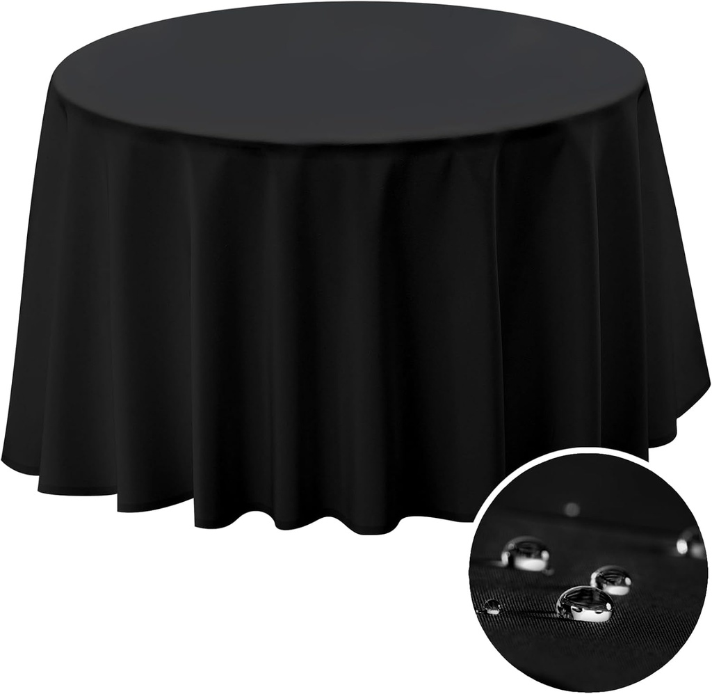 BYDOLL Table Cloth 60 Inch Round Tablecloth Fits Max50 Inch Diameter Table Top,Black Polyester Washable Wrinkle-Free Spillproof Tablecloth for Party Patio Cover