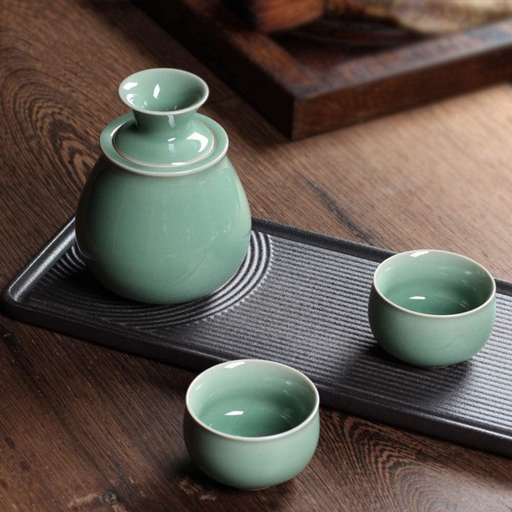 Sake Set Sake Set 4 Pieces Elegant Celadon Wine Glasses with Gift Box, Include 1 Pc Sake Pot 2 Pc Sake Cups 1 Pc Warmer Pot