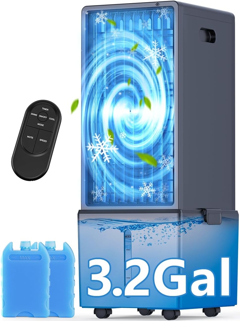 4-IN-1 Windowless Air Conditioner w/3.2-Gal Tank for 24H Cooling, 4 Wind Speeds & 4 Modes, LED Touch Screen, Waterless Alert System & 12H Timer, Remote, Portable Air Conditioners for Bedrooms