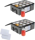 2Pk 16 oz Pint Mason Jar Organizer, Sturdy Pantry Canning Jar Storage Containers, Holds 12 Pint Size Ball Mason Jars, Foldable Canning Organizer, Stackable Home Storage Box w/Lid & Label holder