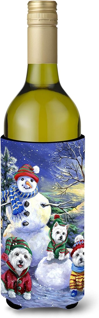 Caroline's Treasures PPP3208LITERK Westie Holiay Snowballs Wine Bottle Hugger Bottle Cooler Sleeve Hugger Machine Washable Collapsible Insulator Beverage Insulated Holder