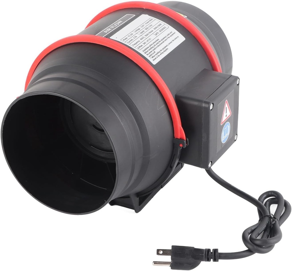 Inline Duct Fan 6in Air Vent Booster Fan Quiet High Density Inclined Blades 80W 540m h IPX2 for Grow Tent Indoor Ventilation (US Plug 110V)