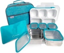 Stainless Steel Kids Bento Lunch-Box with Lunch Bag Ice Pack for Toddler Kids Adult, Leak-Proof School Lunch Container Boxes, Snack Food Containers for Daycare, 5 Compartment Snackle-Box 34 oz Blue