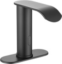 GGStudy Matte Black Automatic Sensor Touchless Bathroom Sink Faucet with Cover Plate Vanity Faucets Hands Free Waterfall Bathroom Water Tap