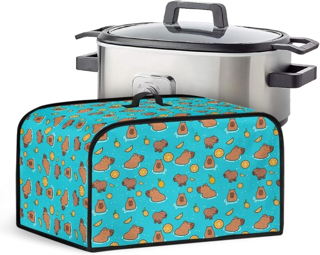 Xoenoiee Capybra and Lemon Blue Pattern Slow Cooker Cover Compatible with Crock Pot 6-8 qt Slow Cooker, Crock Pot Cover Dust Cover with Handle and Mesh Pocket