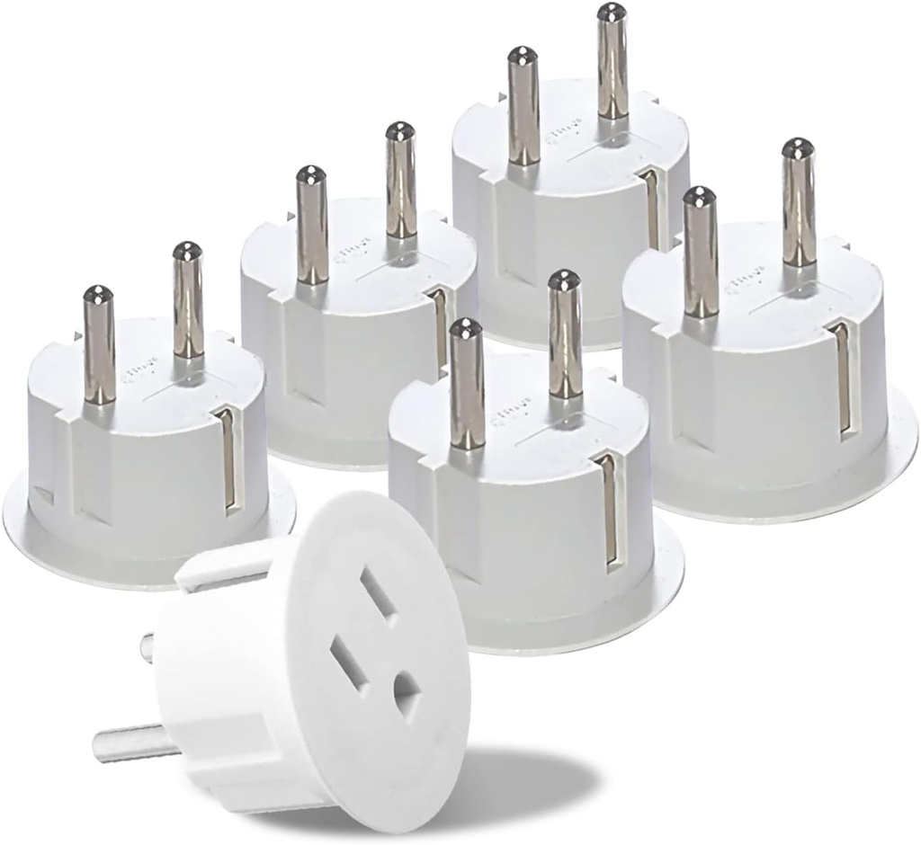 OREI American USA To European Plug Adapter – Type E/F Schuko Plug Adapter - Use in Germany, France, & More - CE Certified – For Mobile, Laptop & Camera Chargers - 6 Pack