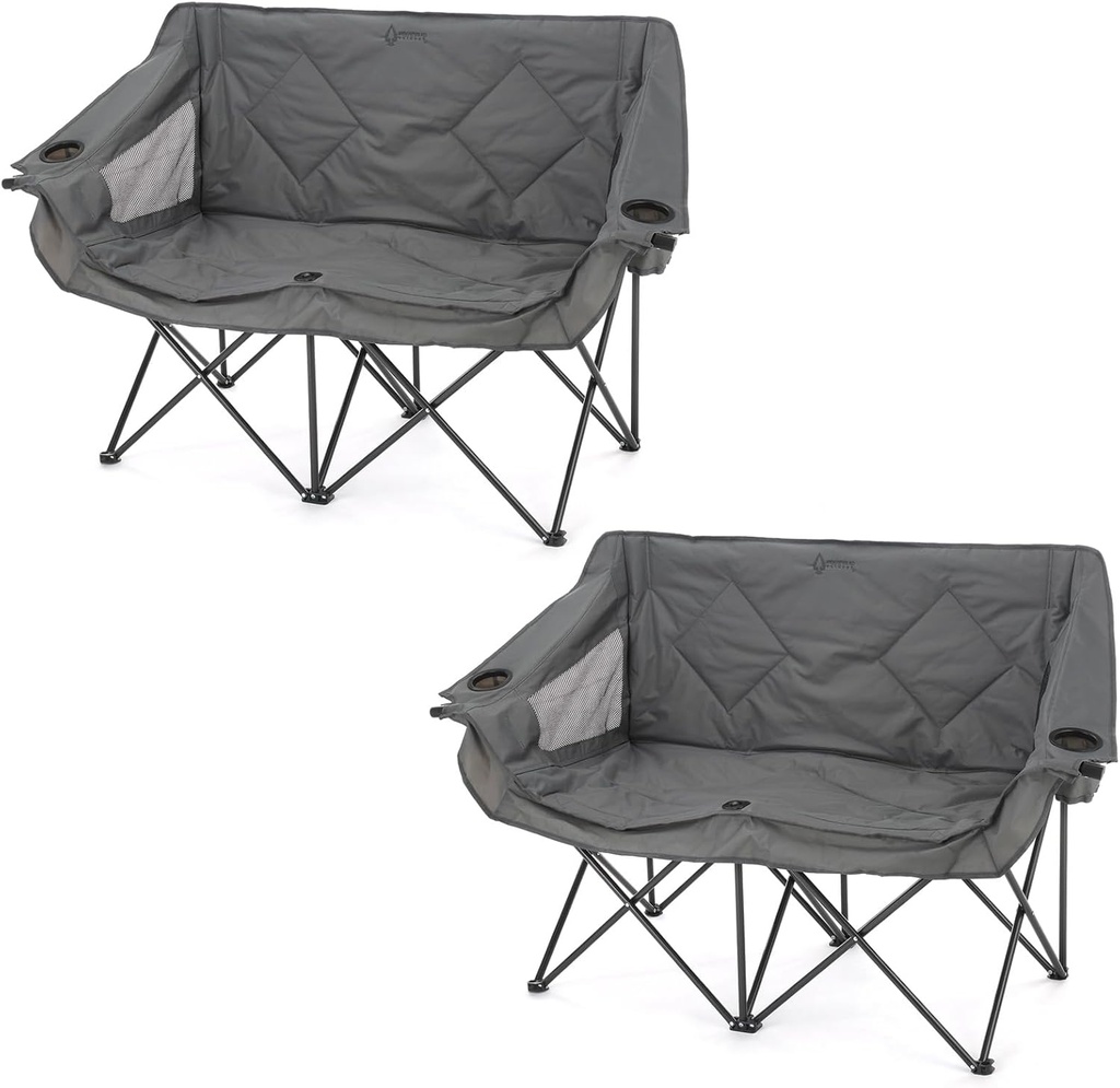 ARROWHEAD OUTDOOR 2-Pack Portable Folding Camp Loveseat Chair w/Glass & Cup Holders, Heavy Duty Carry Bag, 650 lbs Weight Capacity
