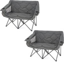 ARROWHEAD OUTDOOR 2-Pack Portable Folding Camp Loveseat Chair w/Glass & Cup Holders, Heavy Duty Carry Bag, 650 lbs Weight Capacity
