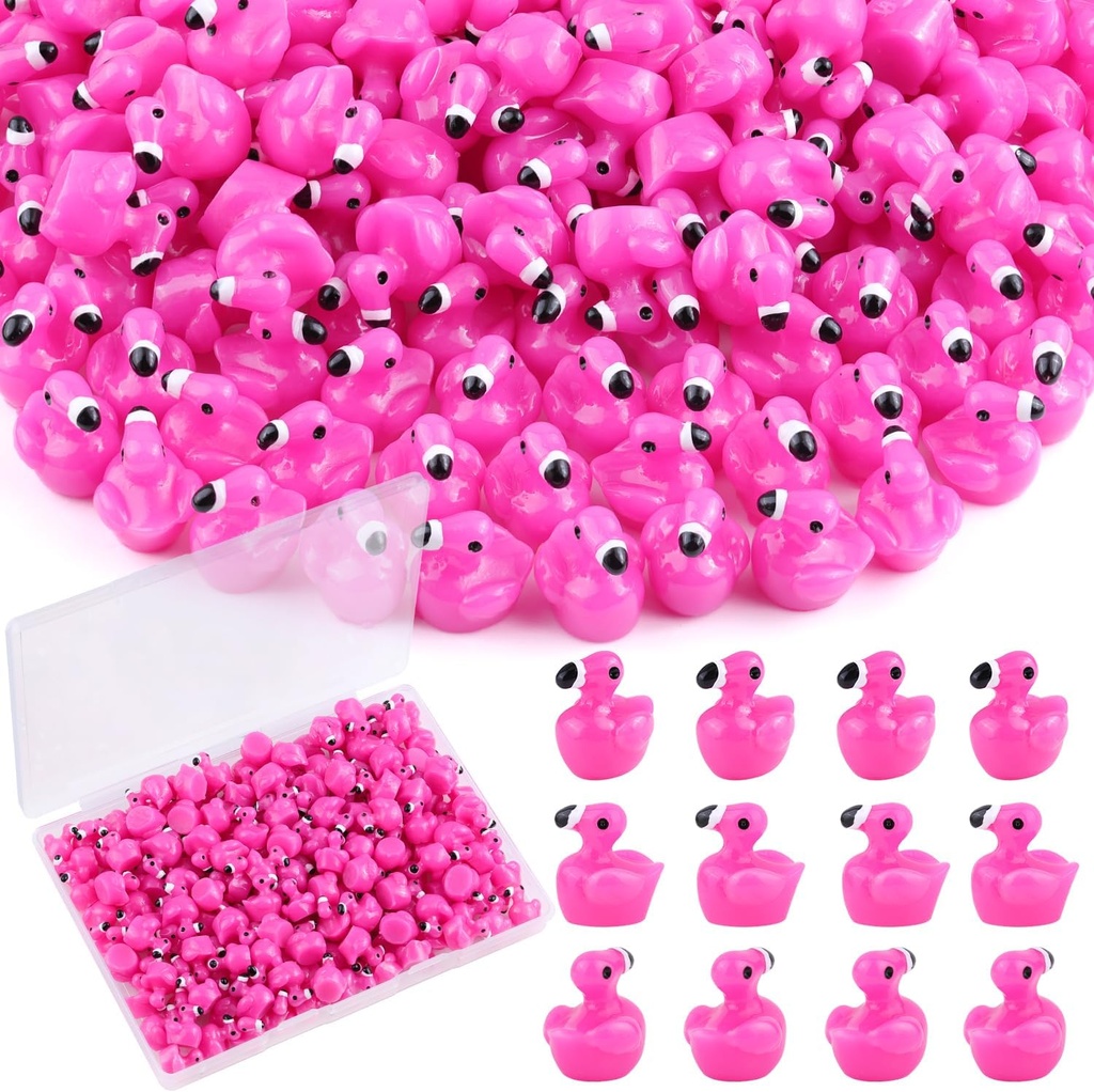 110PCS Mini Resin Animals Cute Rose Pink Tiny Flamingo Ducks, Miniature Figures to Hide, Small Animal Accessories Bulk for Topper Garden Dollhouse Landscape Aquarium Ornaments DIY Crafts & Decor