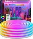 20Ft Neon Rope Lights,Flexible Led Rope Lights Control with App/Remote,Multiple Modes Rope Lights,IP67 Outdoor Waterproof,Music Sync Light Strip for Bedroom