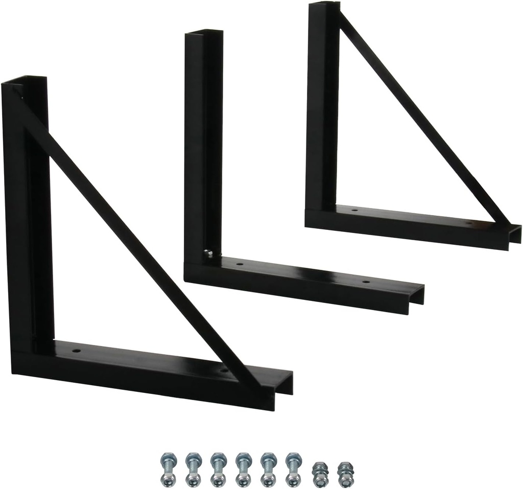 3 PCS 18 x 18 Inch Black Welded Structural Steel Mounting Brackets for Truck Trailer Underbody Tool Boxes with Screws Spacers and Sleeves
