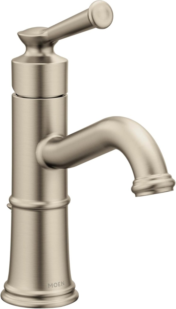 Moen Belfield Brushed Nickel One-Handle Bathroom Sink Faucet with Drain Assembly and Optional Deckplate, 6402BN