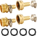 2 Set Brass Garden Hose Repair Connector Kit with Clamps, Fit for 1/2" Garden Hose Fitting,1/2'' Barb x 3/4'' GHT Garden Hose Adapter/Fittings, Water Hose Repair Kit