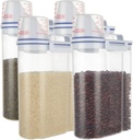 4 Pack Flour Container 5LB Pantry Food Storage Containers with Lids Airtight & Measuring Cup Small Air Tight Rice Holder Bin Plastic Cereal Grain Dispenser Kitchen for Sugar Dry Goods Pet Food