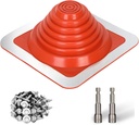 #3 Metal Roof Pipe Flashing Boot, Metal Roofing Pipe Flashing Boot Fits Pipe OD 1/4" to 5 3/4" Wide, Include Flexible High Temp Silicone Chimney Boot, Hex Socket x2, Roofing Screw x50, Square Base,Red
