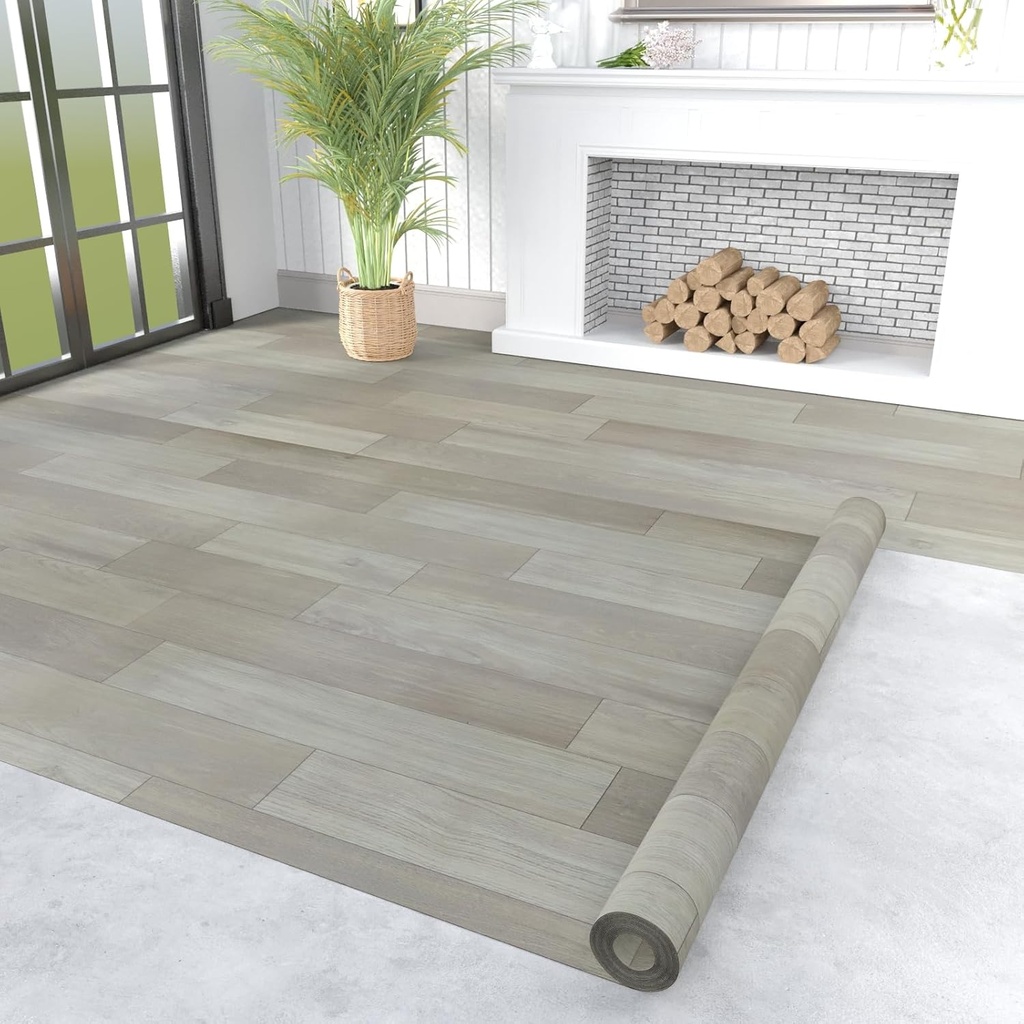 Oxdigi Vinyl Flooring Roll 53 sq.ft | 3'4"W x 16'5"L, PVC Leather-Like Linoleum Floor Covering, Waterproof Durable Heavy Vinyl, Easy to Install with Tape, Removable- No Adhesive Backing, Blocky Grey