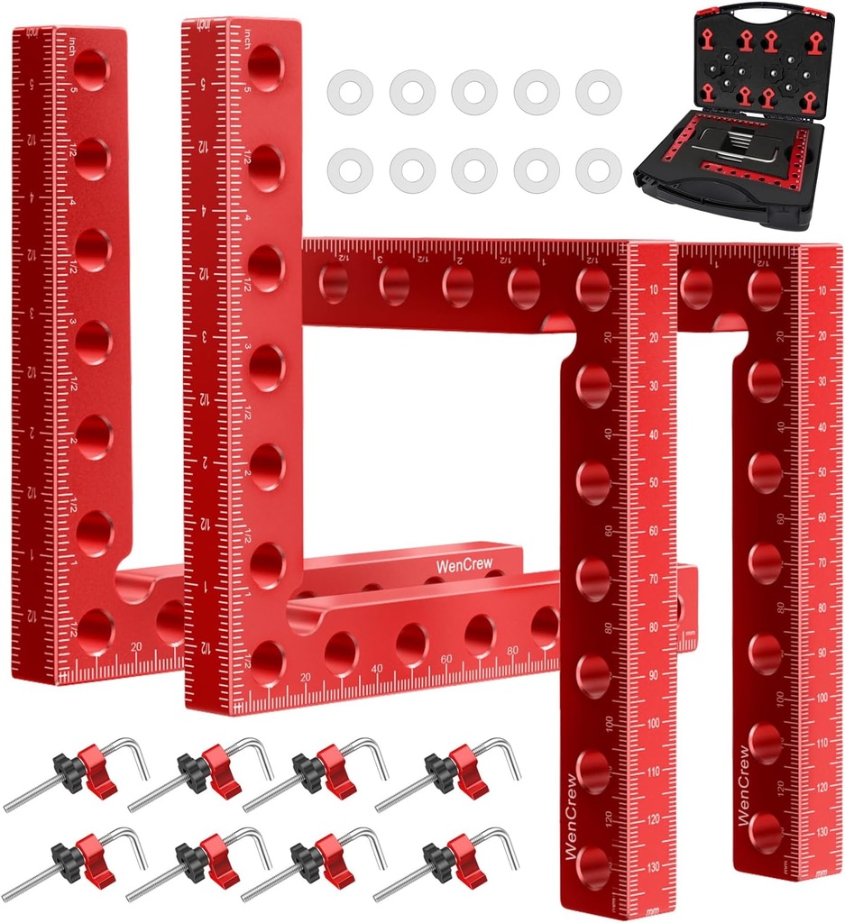 Corner Clamps for Woodworking, WenCrew 4pcs 90 Degree Right Angle Clamp 5.5" Aluminum Alloy Clamping Positioning Squares Woodworking Tools for Frame, Box, Drawer, Cabinets, Gifts for Men Dad