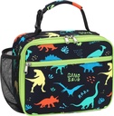 Insulated Kids Lunch Bag - Reusable Boys Lunch Box with Water Bottle Holder Toddler Lunch Tote Bag for Daycare and School, Easy to Clean, Black Dinosaur