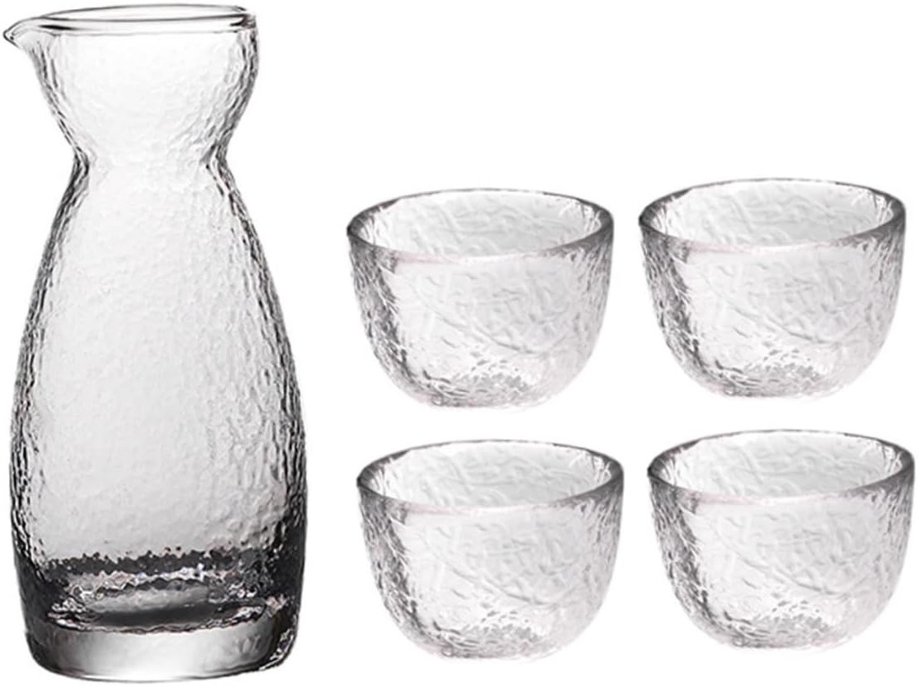 1set Japanese Style Sake Cup Pot Creative Transparent Wine Glass Kit for Entertaining for Special Occasions and Sake