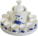 Japanese Sake Cup Set with Ceramic Tray Sake Set 11-Piece with 1 Warmer Ceramic and 1 Sake Pot, 8 Sake Cup, 1 Tray,Annunciation
